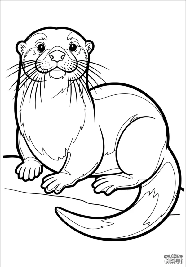 Coloring page featuring a cute otter sitting on a riverbank, ideal for young children and fans of animals