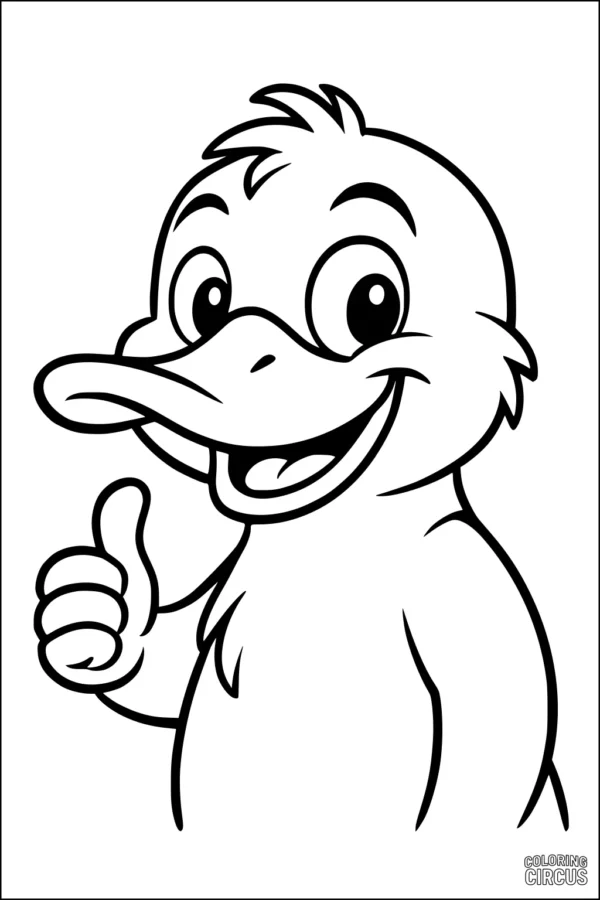 Coloring page featuring a cheerful cartoon platypus giving a thumbs up