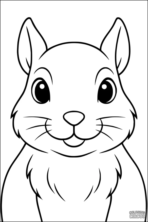Coloring page of a cute smiling squirrel with big eyes and fluffy cheeks