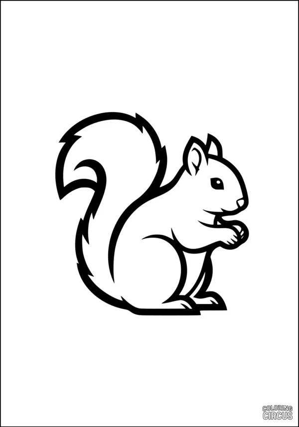 Coloring page featuring a cute cartoon squirrel holding an acorn