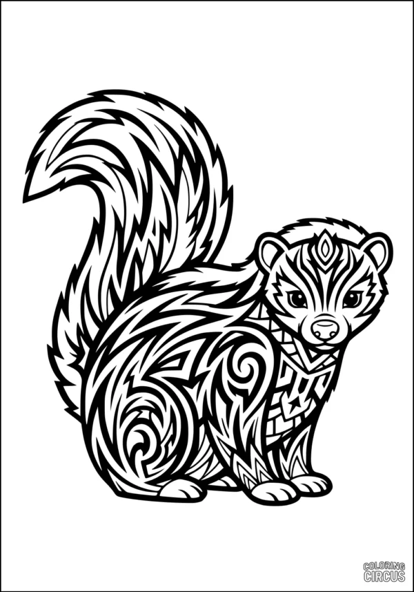 Coloring page of skunk with intricate decorative patterns