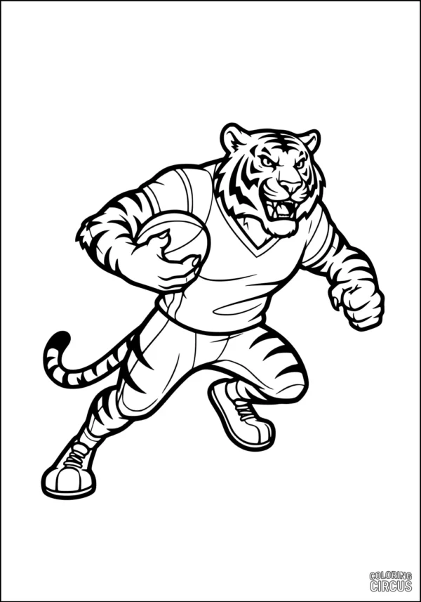 Coloring page tiger playing football in sports uniform and sneakers