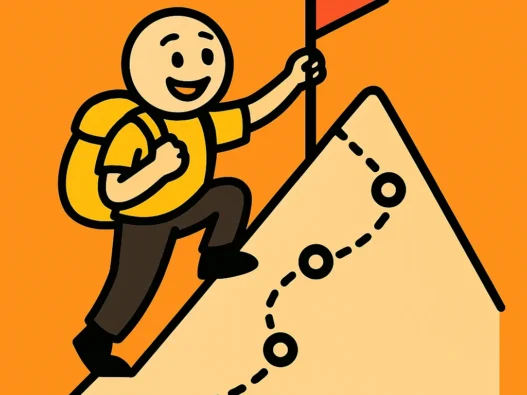 Man climbs mountain showing difficulty scale